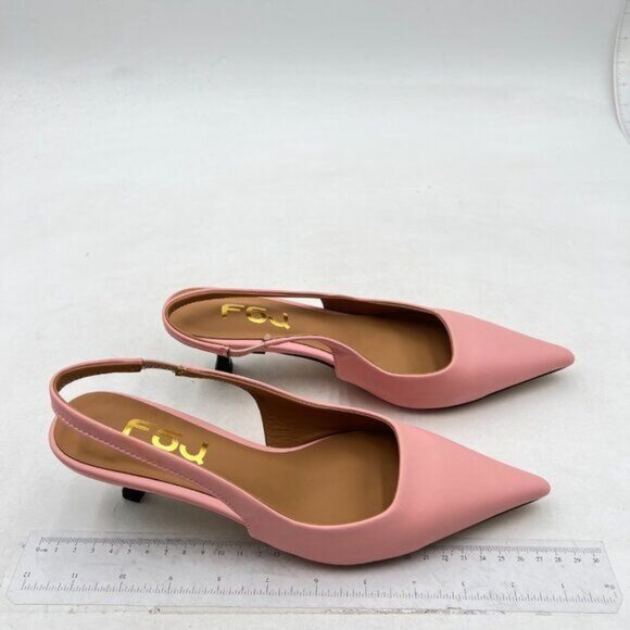 FSJ Women's Mid Kitten Heel Slingback Sandal Pointy Toe Sexy Pumps Shoes PInk - Picture 4 of 8